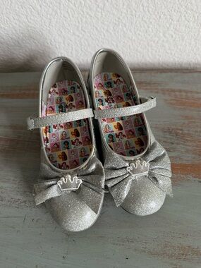 Disney Silver Glitter Mary Janes with Crown Bow